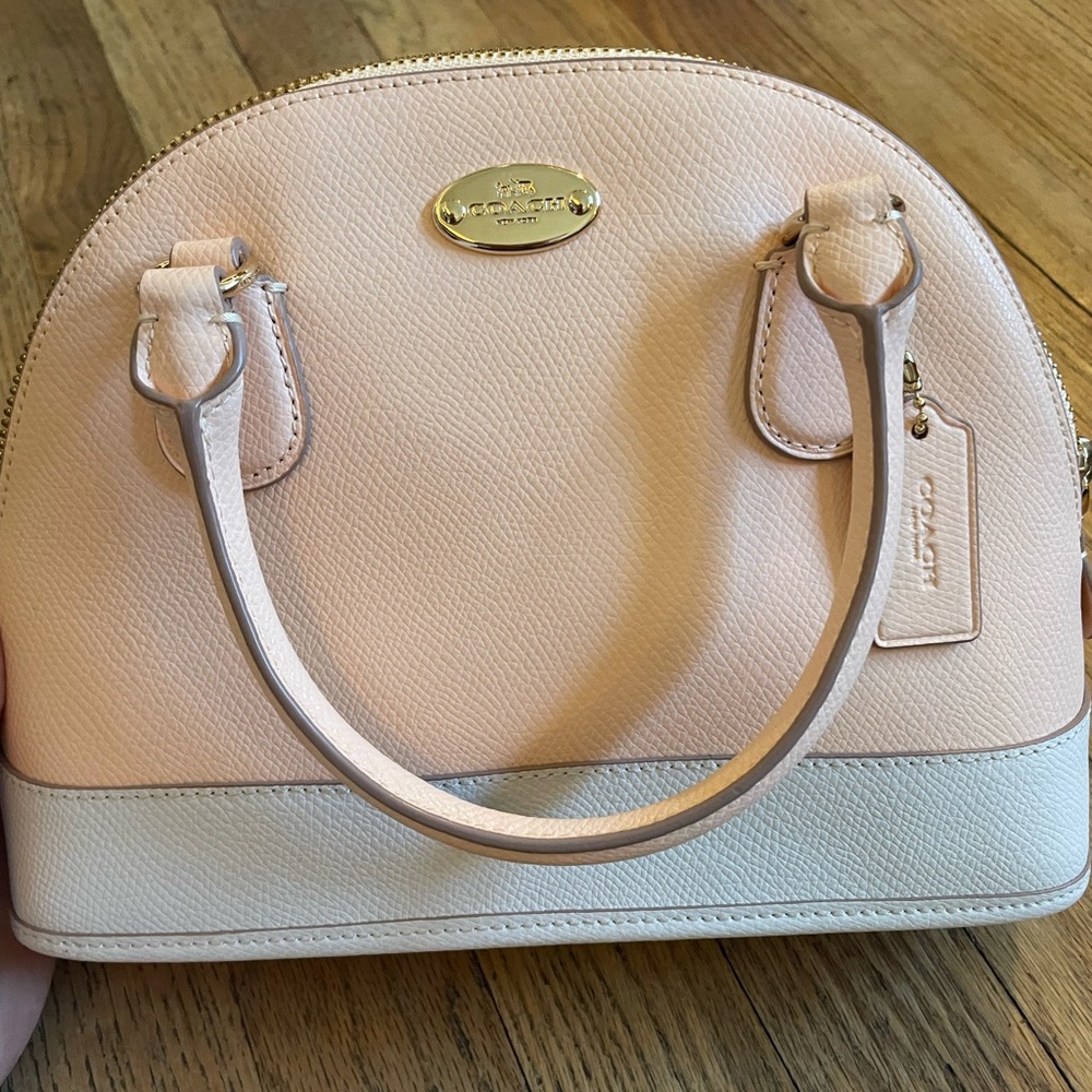 Coach Cora Mini Domed Satchel Leather Peach/White Cross Body
